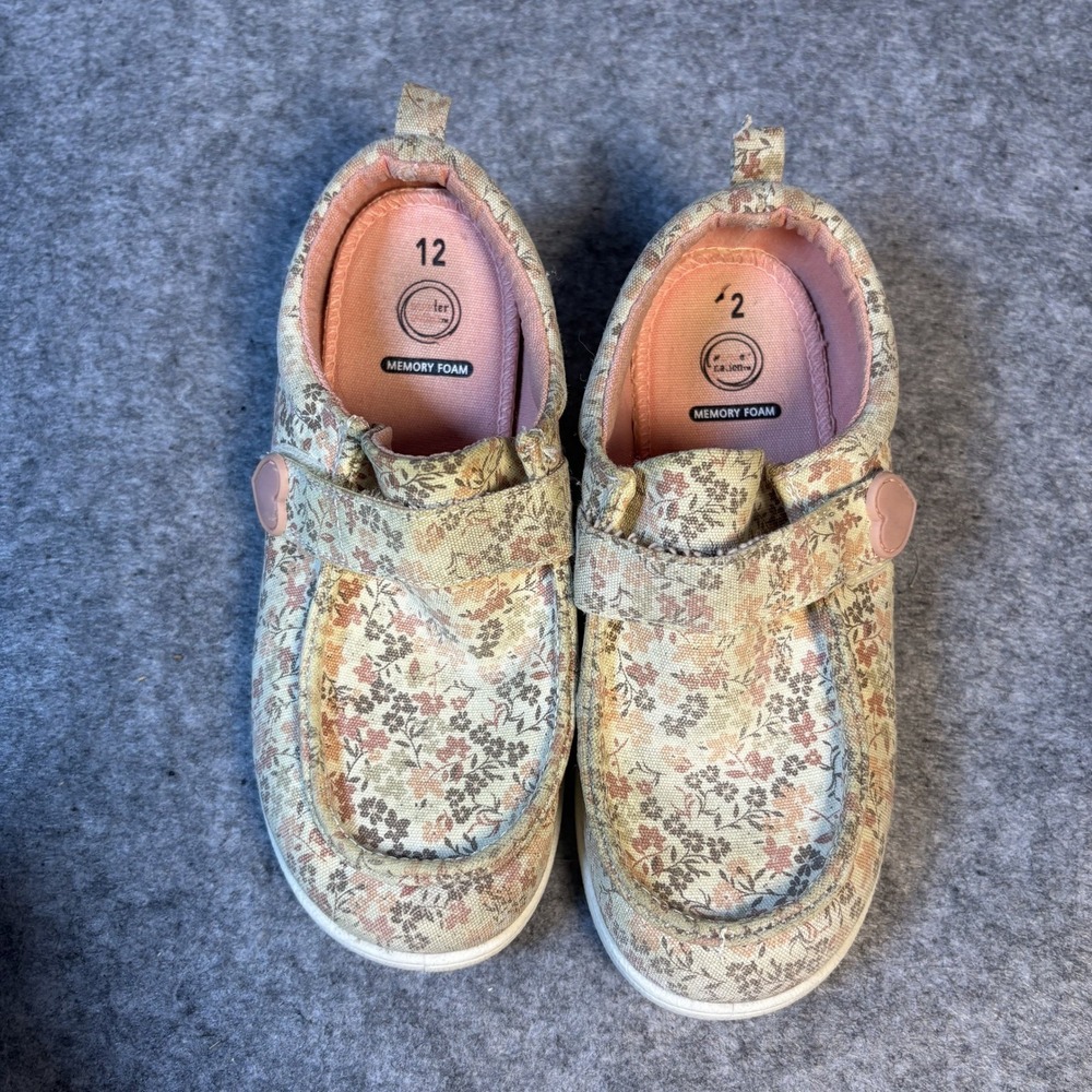 Wonder Nation Girls Floral Canvas Loafers Memory Foam Pink Tan Size 12